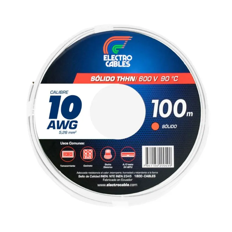 Cable Sólido THHN #10 600V 100m Blanco | ElectrocableSKU: 26306