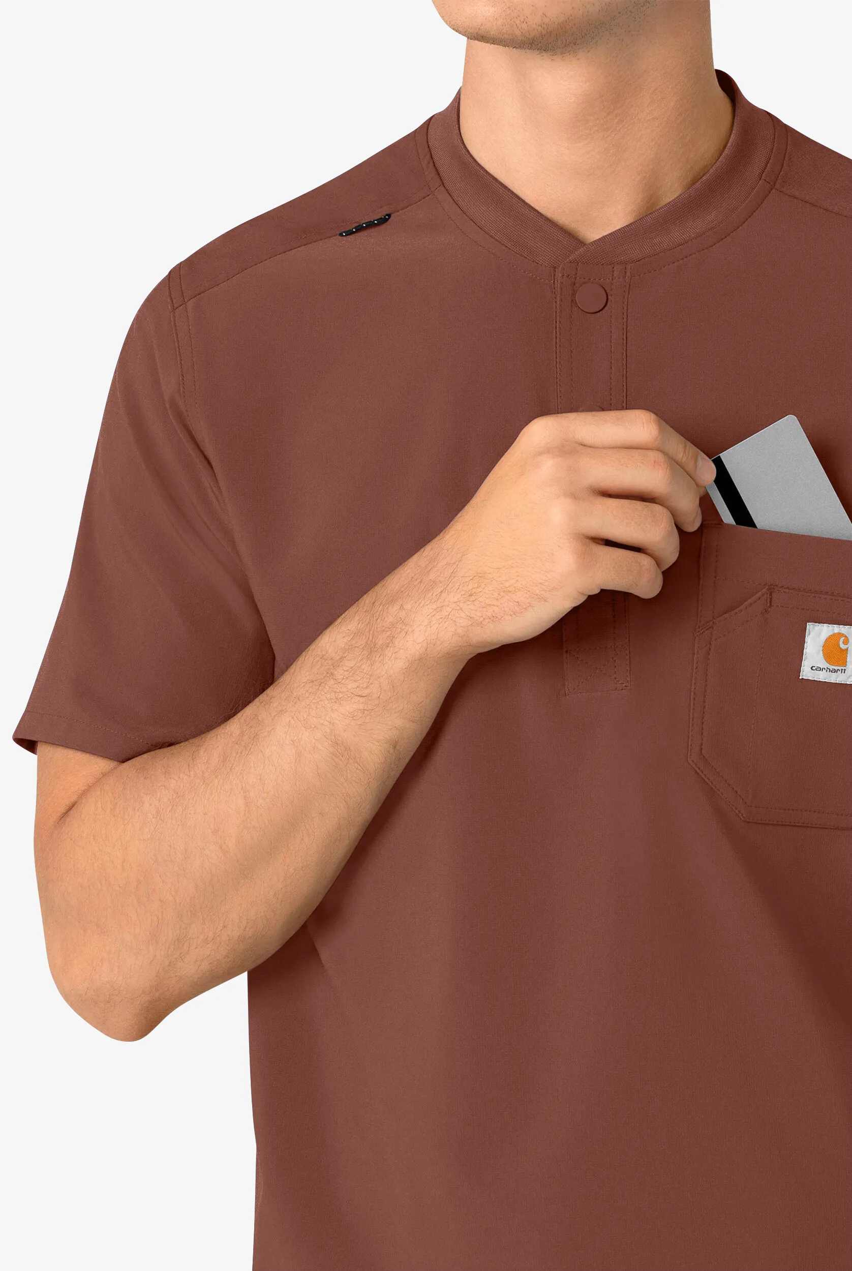Camisa médica Carhartt Cross-Flex STRETCH estilo Henley con cuello y 3 bolsillos para hombre