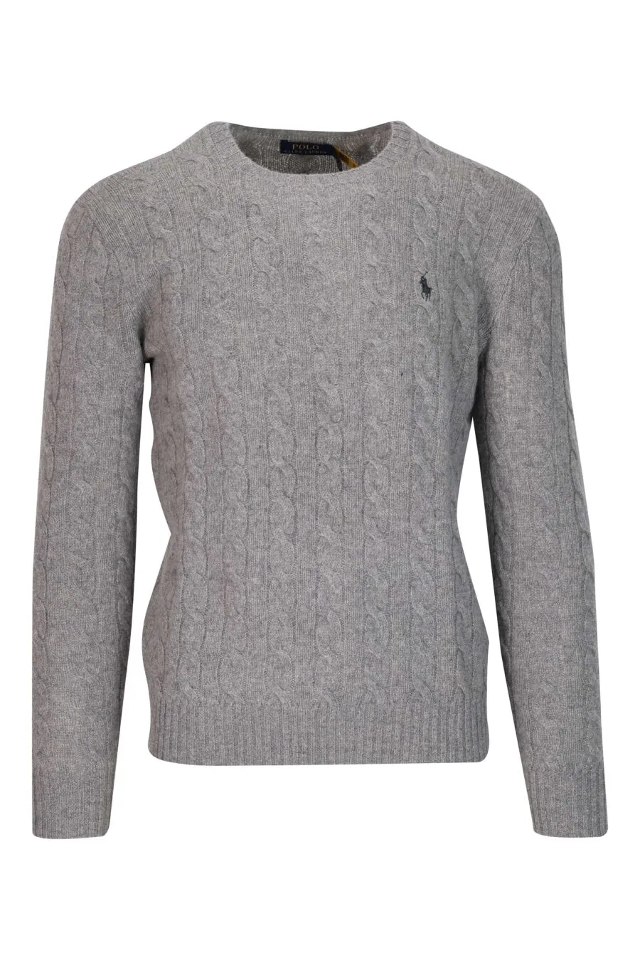 Jersey gris de lana y cachemira con minilogo azul