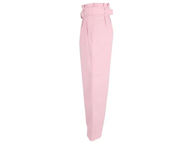 Pantalones Ganni Paperbag-Waist Ripstop en algodón rosa 
