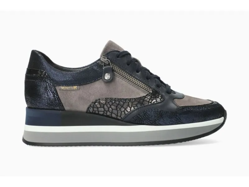 SNEAKERS CON CUÑA OLIMPIA MEPHISTO EN COLOR MARINO